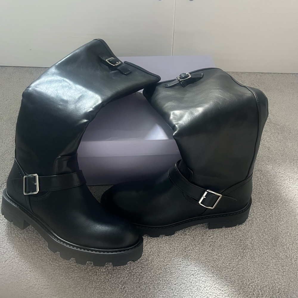 Madden Girl Black Tall Combat Moto Boots - Picture 12 of 16